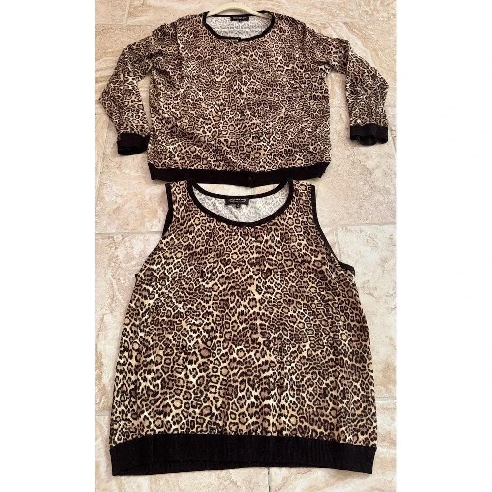 2 Piece Jones New‎ York Leopard Print Cardigan (Sz 3X) And Tank Top (Sz 2X) - Picture 3 of 15